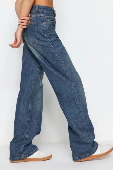 Stil Kadın Moda Denim Kot Pantolon Regular Geniş Paça Mavi Soluk Vintage Yüksek Bel Jeans - 2