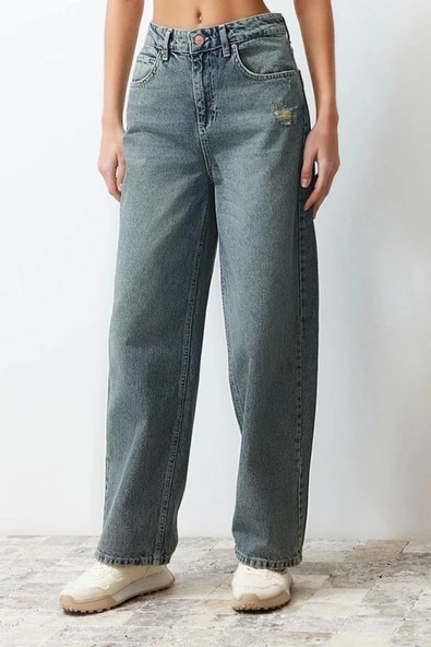 Stil Kadın Moda Denim Kot Pantolon Regular Geniş Paça Mavi Soluk Vintage Düşük Bel