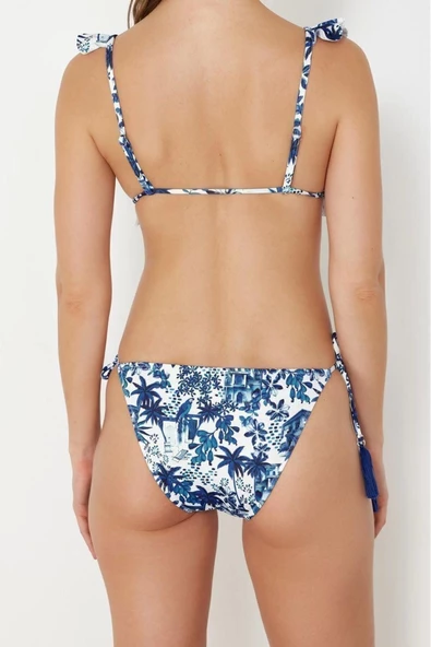 Moda Çiçekli Atma Kap Bralette Normal Bel Brief Çiçek Desenli Üçgen Fırfırlı Bikini Takımı - 6