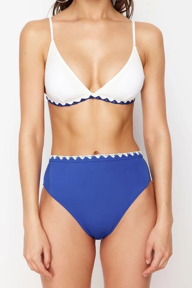 Moda Düz Atma Kap Üçgen Yüksek Bel Brief Saks Üçgen Nakışlı Yüksek Bel Regular Bikini Takımı