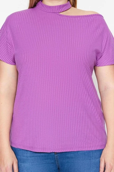 Moda Büyük Beden Bisiklet Yaka Örme Regular Düz Desen Casual Günlük Regular Kısa Kol Bluz