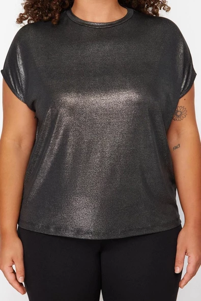 Moda Büyük Beden Bisiklet Yaka Örme Regular Düz Desen Casual Günlük Regular Kısa Kol Bluz