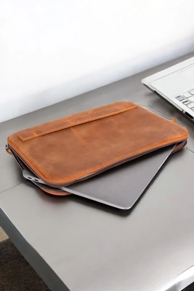 Macbook Air Pro 13 & 13.3 İnç Hakiki Deri Taba Laptop Kılıfı - 3