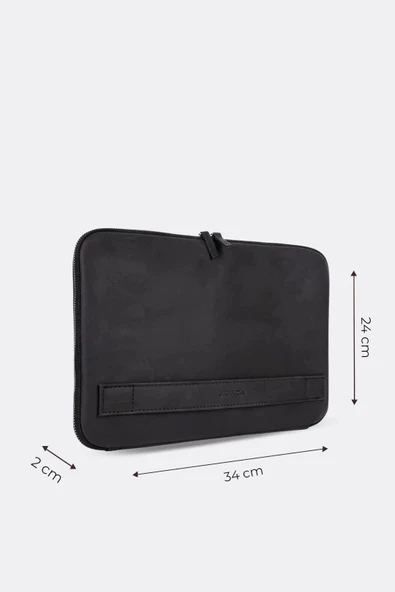 Macbook Air Pro 13 & 13.3 İnç Hakiki Deri Siyah Laptop Kılıfı - 2