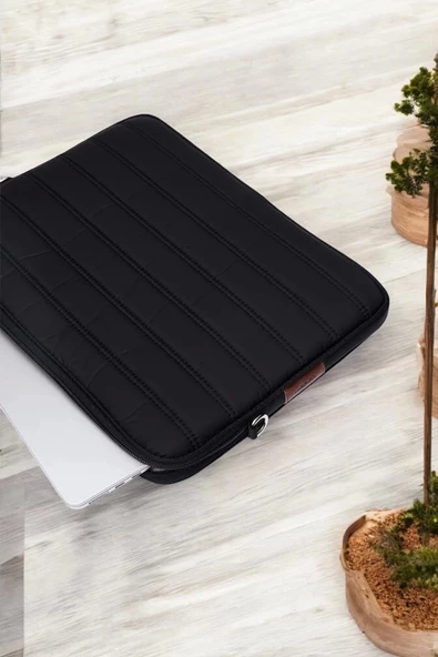 Çizgili Su Geçirmez Macbook Air Pro 15.6 & 16 İnç Siyah Laptop Tablet Kılıfı - 6