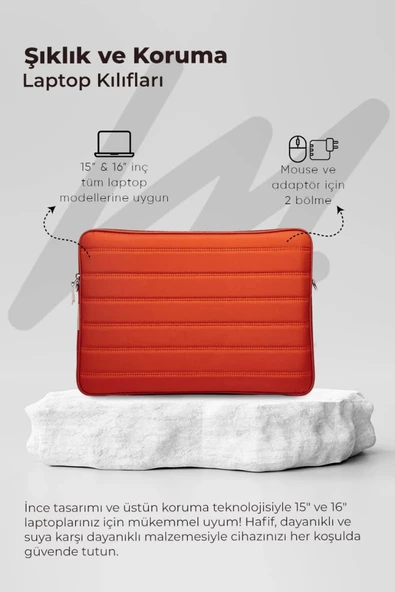 Çizgili Su Geçirmez Macbook Air Pro 15.6 & 16 İnç Turuncu Laptop Tablet Kılıfı - 8