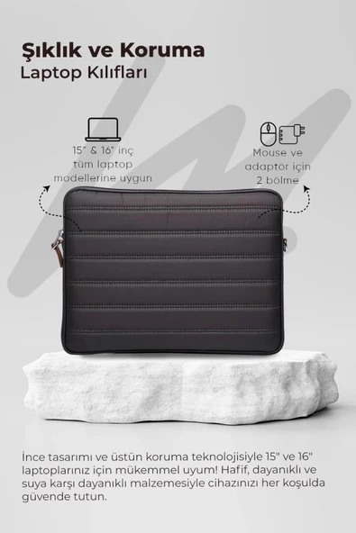Çizgili Su Geçirmez Macbook Air Pro 15.6 & 16 İnç Gri Laptop Tablet Kılıfı - 5