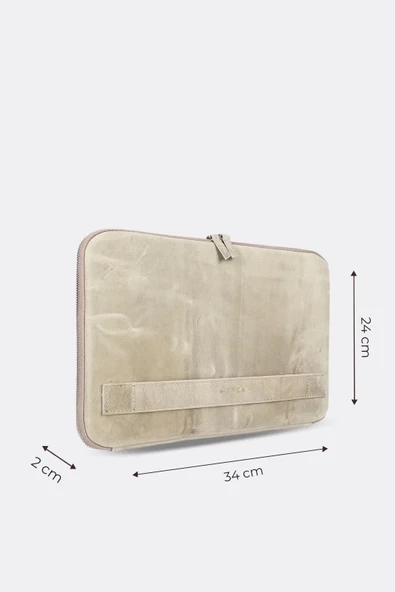 Macbook Air Pro 13 & 13.3 İnç Hakiki Deri Bej Laptop Kılıfı - 2