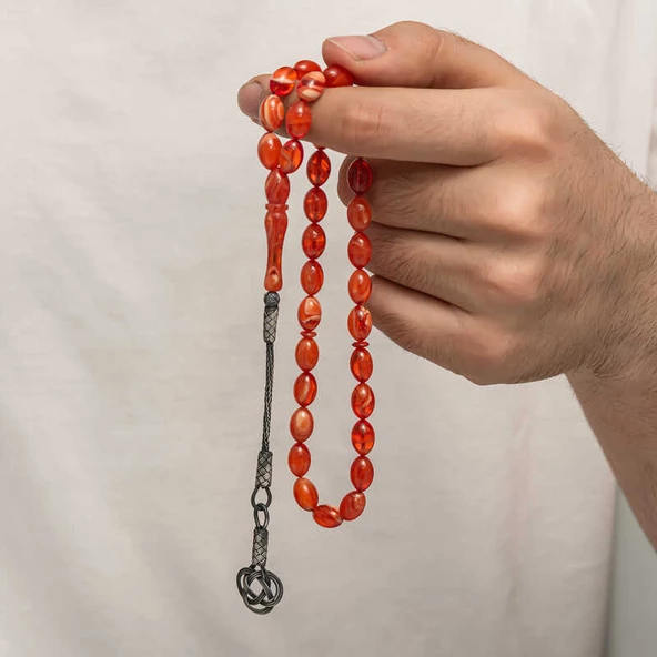 Gümüş Kazaz Püsküllü Sıkma Kehribar Tesbih - 2