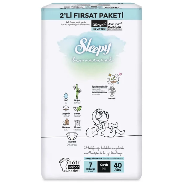 Sleepy Bio Natural Bebek Bezi 2'Li Fırsat Paketi 7 Beden 40 Adet