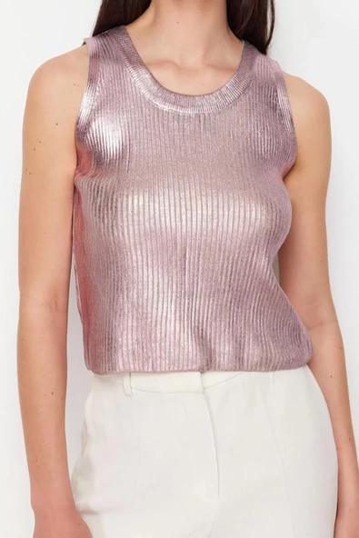 Moda Bisiklet Yaka Triko Regular Düz Desen Casual Günlük Crop Kolsuz Bluz - 4