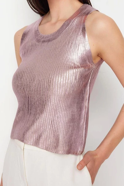 Moda Bisiklet Yaka Triko Regular Düz Desen Casual Günlük Crop Kolsuz Bluz - 2