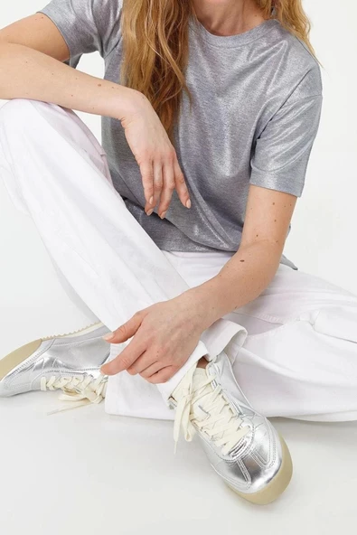 Moda Bisiklet Yaka Örme Regular Baskılı Desen Casual Günlük Regular Kısa Kol Bluz - 4