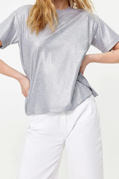 Moda Bisiklet Yaka Örme Regular Baskılı Desen Casual Günlük Regular Kısa Kol Bluz - 3