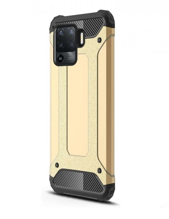 KNY OPPO Reno 5 Lite Kılıf Çift Katmanlı Armour Case Gold