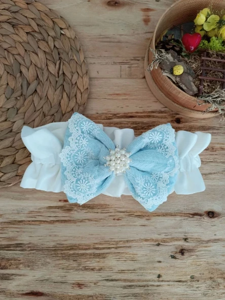 Yenidoğan Teri Cotton Taç Nakışlı Prizma Taş Kundak Bebek Battaniyesi Mavi - 5