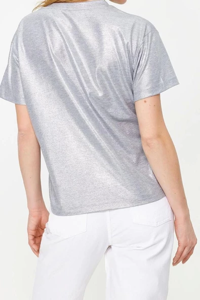 Moda Bisiklet Yaka Örme Regular Baskılı Desen Casual Günlük Regular Kısa Kol Bluz - 6