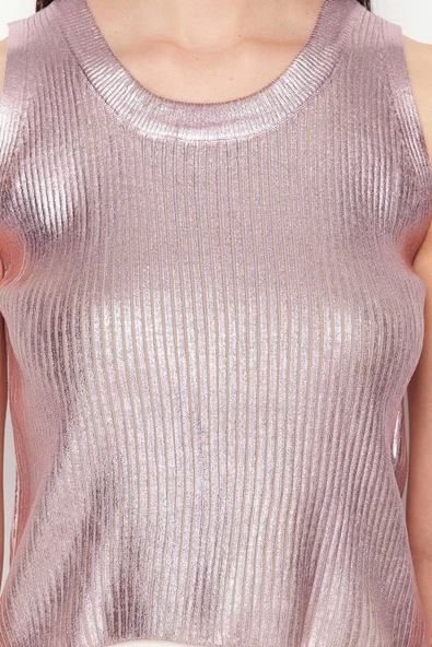 Moda Bisiklet Yaka Triko Regular Düz Desen Casual Günlük Crop Kolsuz Bluz - 5
