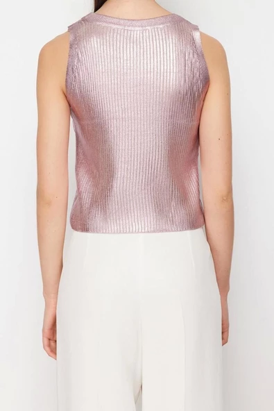 Moda Bisiklet Yaka Triko Regular Düz Desen Casual Günlük Crop Kolsuz Bluz - 6
