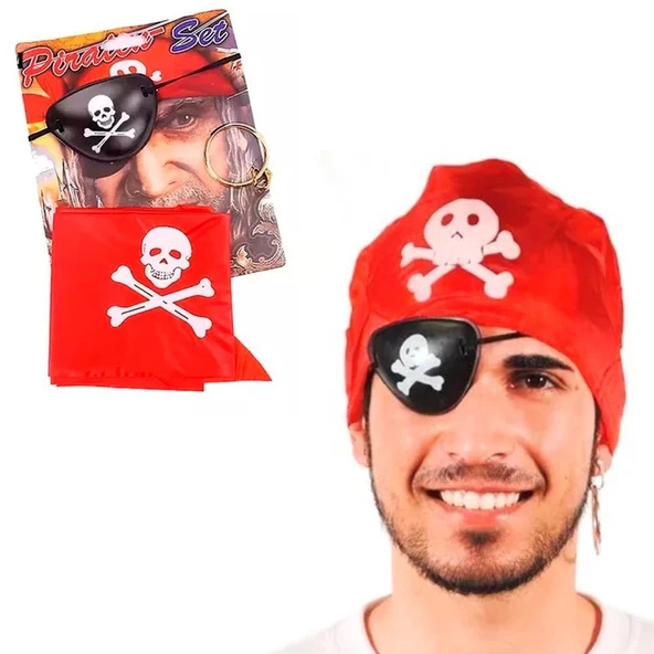 Korsan Bandana Korsan Göz Maskesi Ve Korsan Küpesi 3 Lü Kostüm Seti - 4