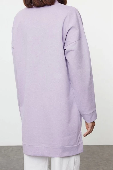 Tesettür Tarz Relaxed Bisiklet Yaka Düşük Kol Regular Basic Taş Detaylı Sweatshirt - 3