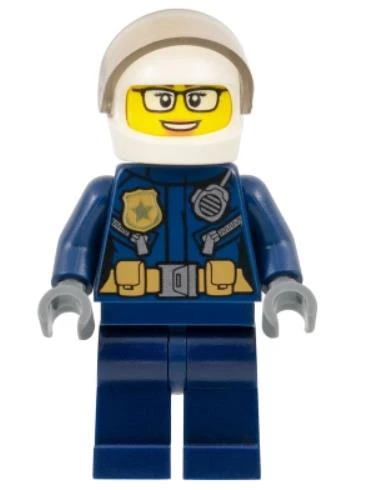 Lego Minifigür Police - City Motorcyclist Female, Leather Jacket with Gold Badge and Utility Belt, White Helmet, cty1363