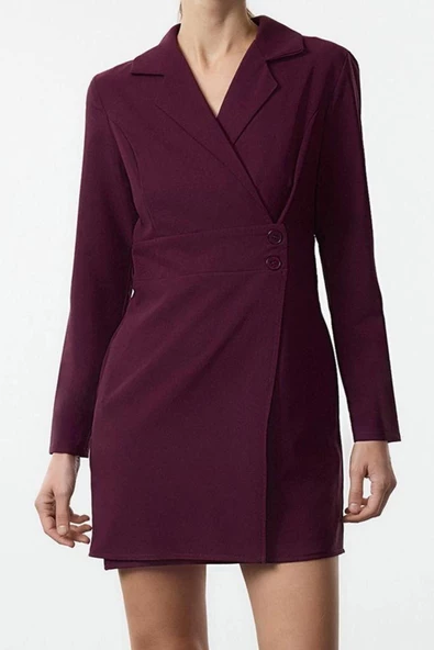 Moda Stil Regular Ceket Yaka Mini Boy Düz Dokuma Elbise