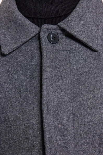 Tasarım Düz Astarsız Yaka Uzun Regular Gömlek Unisex Regular Fit Yün Karışımlı Kaşe Kışlık Kaban - 5