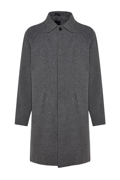 Tasarım Düz Astarsız Yaka Uzun Regular Gömlek Unisex Regular Fit Yün Karışımlı Kaşe Kışlık Kaban - 6
