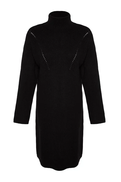 Moda Regular Casual Günlük Bürümcük Triko Dik Yaka Uzun Kol Kazak Elbise Mini Boy Elbise - 6