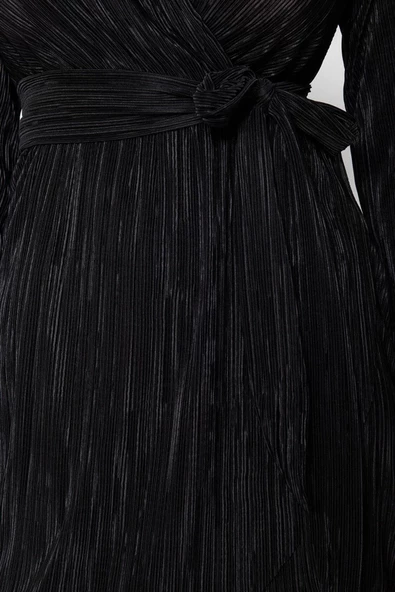 Moda Rahat Mezuniyet Balo Pilise Örme Kruvaze Uzun Kol Skater Mini Boy Elbise - Resim 5