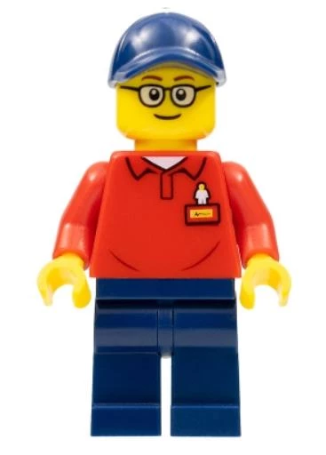 LEGOLAND Park Worker Male with Glasses, Dark Blue Hat, Red Polo Shirt with 'LEGOLAND' on Back and Dark Blue Legs llp016