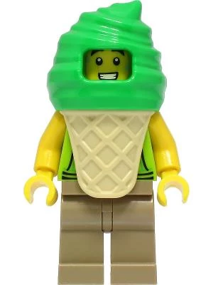 Lego Minifigür Ice Cream Vendor - Male, Lime Hoodie, Bright Green Ice Cream Suit