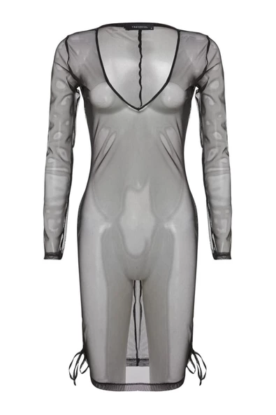 Moda Regular Plaj Günlük Mesh Dokuma Bisiklet Yaka Uzun Kol Shift Mini Boy Elbise - 1