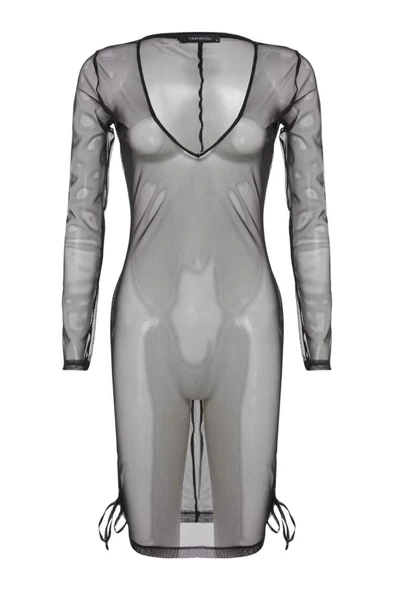 Moda Regular Plaj Günlük Mesh Dokuma Bisiklet Yaka Uzun Kol Shift Mini Boy Elbise - 7