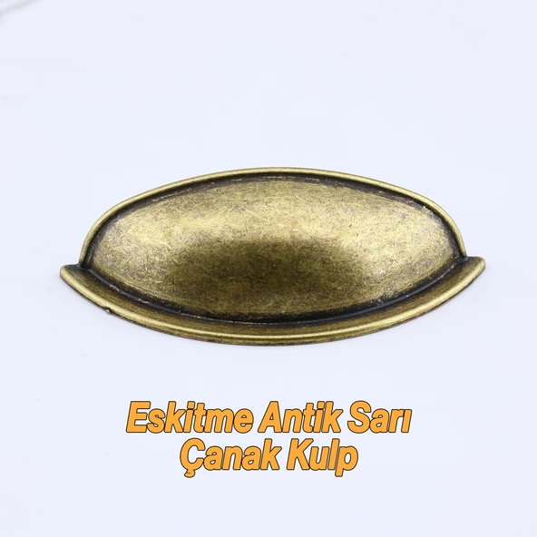 Eskitme Antik Sarı Mobilya Mutfak Dolabı Çekmece Dolap Kulpları Kulpu Kulb Midye Çanak Tas 64 mm - Resim 3