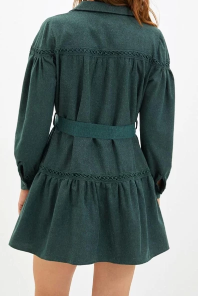 Moda Regular Casual Günlük Flanel Dokuma Gömlek Yaka Uzun Kol Gömlek Elbise Mini Boy Elbise - Resim 5