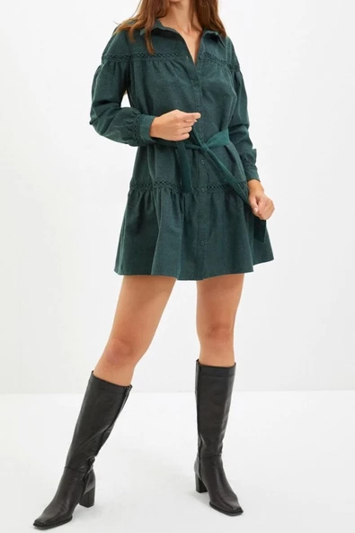 Moda Regular Casual Günlük Flanel Dokuma Gömlek Yaka Uzun Kol Gömlek Elbise Mini Boy Elbise - Resim 6