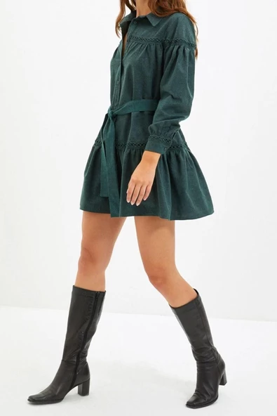 Moda Regular Casual Günlük Flanel Dokuma Gömlek Yaka Uzun Kol Gömlek Elbise Mini Boy Elbise - Resim 2