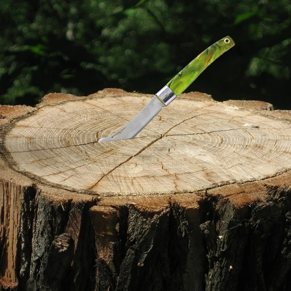 1 Adet Plastik Saplı Bıçak Çakı Soğuk Aşı Macunu Profesyonel Çelik Tepeli Uç Bağ Ağaç Budama Bıçağı - 3