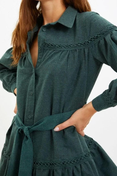 Moda Regular Casual Günlük Flanel Dokuma Gömlek Yaka Uzun Kol Gömlek Elbise Mini Boy Elbise - Resim 3