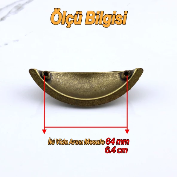 Eskitme Antik Sarı Mobilya Mutfak Dolabı Çekmece Dolap Kulpları Kulpu Kulb Midye Çanak Tas 64 mm - Resim 4