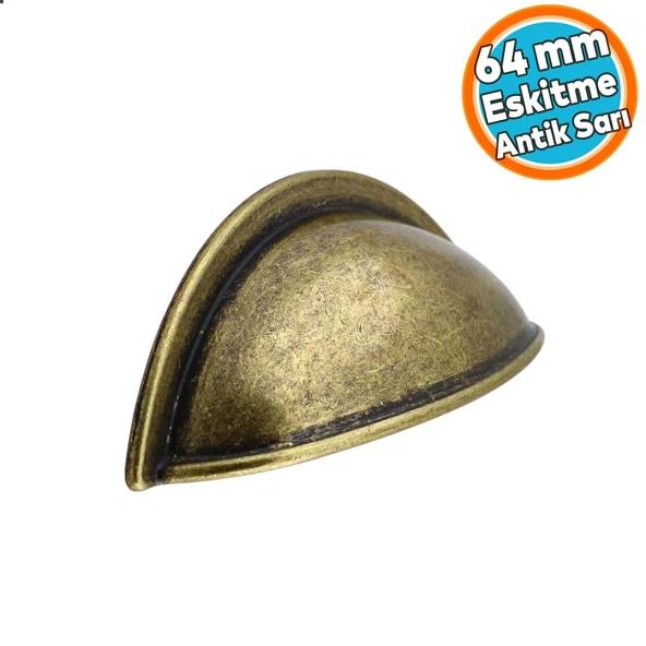Eskitme Antik Sarı Mobilya Mutfak Dolabı Çekmece Dolap Kulpları Kulpu Kulb Midye Çanak Tas 64 mm ürün görseli