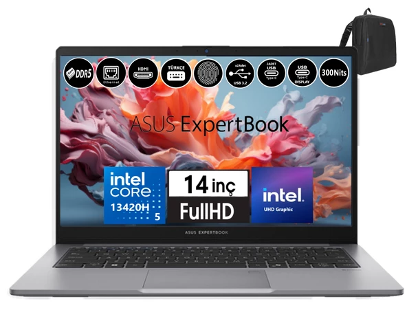 Asus Expertbook P1 P1403CVA-I58512G0D Intel Core I5-13420H 96GB Ddr5 4tb SSD WINDOWS11HOME 14" Fhd Intel UHD Taşınabilir Bilgisayar WXI58512G0DH40+ZETTAÇANTA