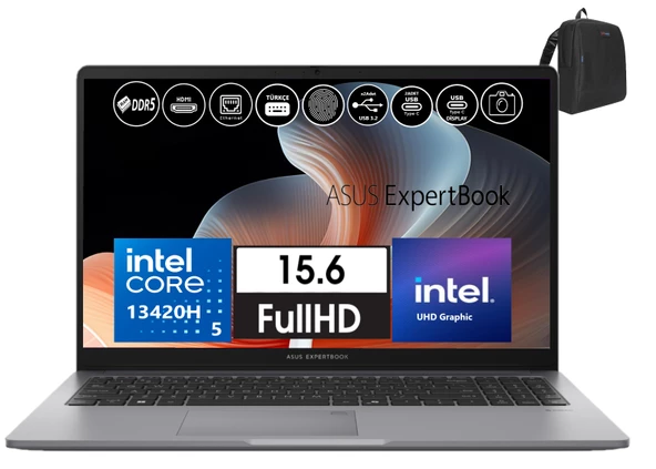 Asus Expertbook P1 P1503CVA Intel Core I5-13420H 48GB Ddr5 1tb SSD WINDOWS11PRO 15.6 Fhd Intel UHD Taşınabilir Bilgisayar EXI58512G0DW28+ZETTAÇANTA
