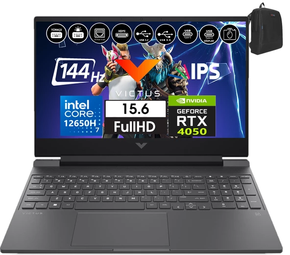 Hp Victus W15-FA1073NT Intel Core I7-12650H 16GB 512GB SSD 6GB/RTX4050 WINDOWS11PRO 15.6" 144Hz Fhd IPS Taşınabilir Bilgisayar BB10MZEA57+WEBLEGELSINÇANTA