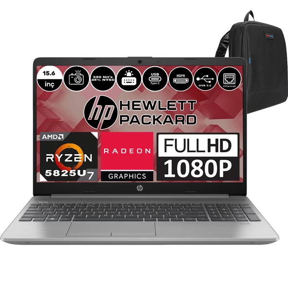 Hp 255 G9 Amd Ryzen 7 5825U 32GB 512GB SSD Radeon Vega 8 Freedos 15.6" IPS Fhd Taşınabilir Bilgisayar 6Q8N3ESF17+ Zetta Çanta