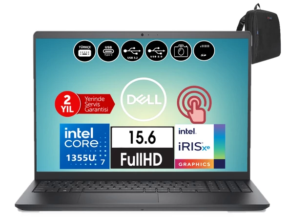 Dell Inspiron 3530 Intel Core İ7-1355U 8gb 512GB SSD Fhd 15.6" Dokunmatik W11HOME Taşınabilir Bilgisayar WI35301018TU22+ZETTAÇANTA