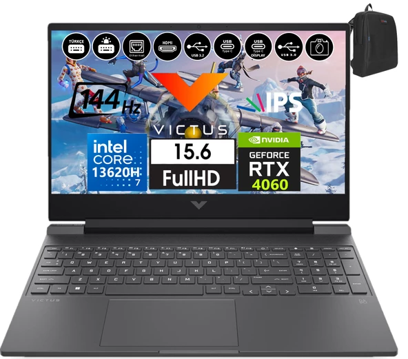 Hp Victus 15-FA1085NT Intel Core I7-13620H 16GB 1tb SSD 8GB/RTX4060 Freedos 15.6" 144Hz Fhd IPS Taşınabilir Bilgisayar BB10FNEA18+WEBLEGELSINÇANTA