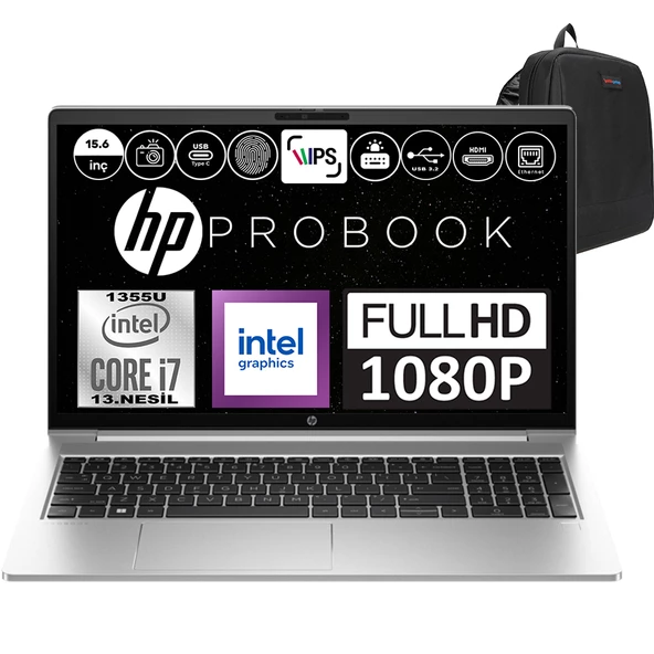 Hp Probook 450 G10 Intel Core I7 1355U 32GB 512GB SSD Intel® Iris® Xᵉ Freedos 15.6" Fhd Taşınabilir Bilgisayar 9G1G3ETF06 + Weblegelsin Çanta